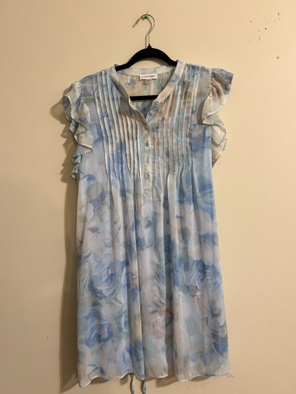 Calvin Klein Women's Sheer Flutter-Sleeve Shift Dress SZ 12 Serene Multi floral